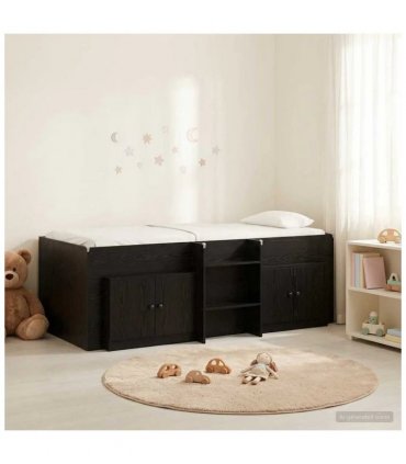vidaXL Loft Bed Frame with Cabinet 3 pcs Black Engineered Wood