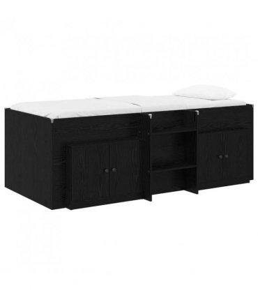 vidaXL Loft Bed Frame with Cabinet 3 pcs Black Engineered Wood