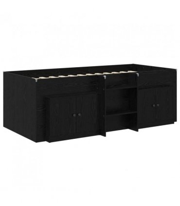 vidaXL Loft Bed Frame with Cabinet 3 pcs Black Engineered Wood