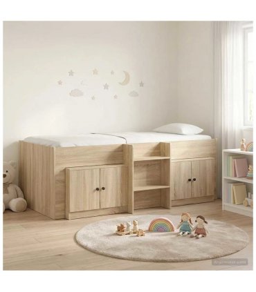 vidaXL Loft Bed Frame with Cabinet 3 pcs Sonoma Oak Engineered Wood