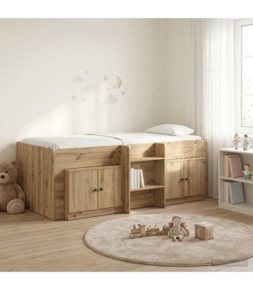 vidaXL Loft Bed Frame with Cabinet 3 pcs Artisan Oak Engineered Wood