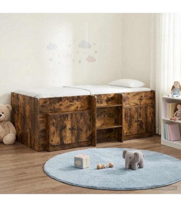 vidaXL Loft Bed Frame with Cabinet 3 pcs Smoked Oak Engineered Wood