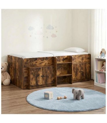vidaXL Loft Bed Frame with Cabinet 3 pcs Smoked Oak Engineered Wood
