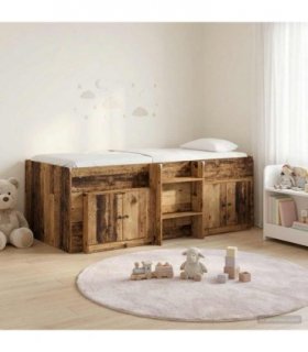 vidaXL Loft Bed Frame with Cabinet 3 pcs Old Wood Engineered Wood