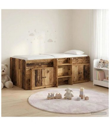 vidaXL Loft Bed Frame with Cabinet 3 pcs Old Wood Engineered Wood
