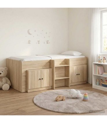 vidaXL Loft Bed Frame with Cabinet 3 pcs Sonoma Oak Engineered Wood — V0672245899