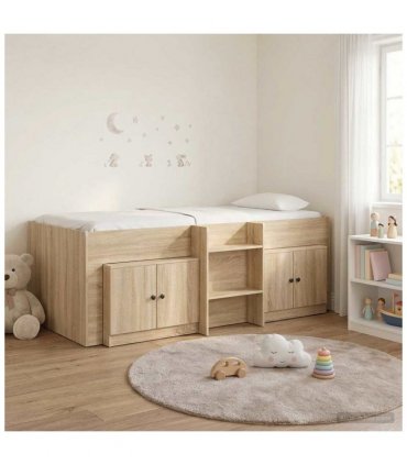 vidaXL Loft Bed Frame with Cabinet 3 pcs Sonoma Oak Engineered Wood — V0672245899