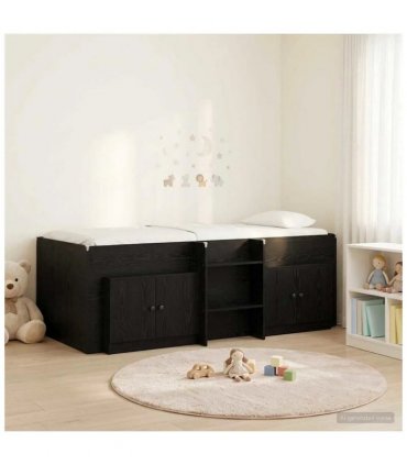 vidaXL Loft Bed Frame with Cabinet 3 pcs Black Engineered Wood — V0672245901