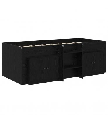 vidaXL Loft Bed Frame with Cabinet 3 pcs Black Engineered Wood — V0672245901