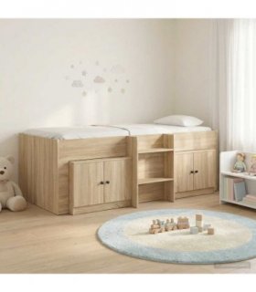vidaXL Loft Bed Frame with Cabinet 3 pcs Sonoma Oak Engineered Wood — V0672245902