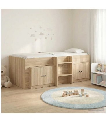 vidaXL Loft Bed Frame with Cabinet 3 pcs Sonoma Oak Engineered Wood — V0672245902