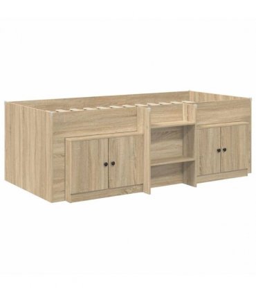 vidaXL Loft Bed Frame with Cabinet 3 pcs Sonoma Oak Engineered Wood — V0672245902