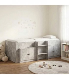vidaXL Loft Bed Frame with Cabinet 3 pcs Concrete Grey Engineered Wood — V0672245904