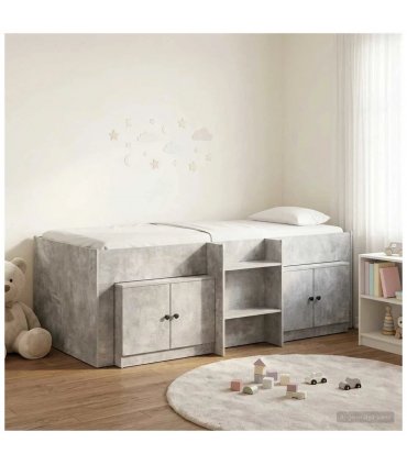 vidaXL Loft Bed Frame with Cabinet 3 pcs Concrete Grey Engineered Wood — V0672245904