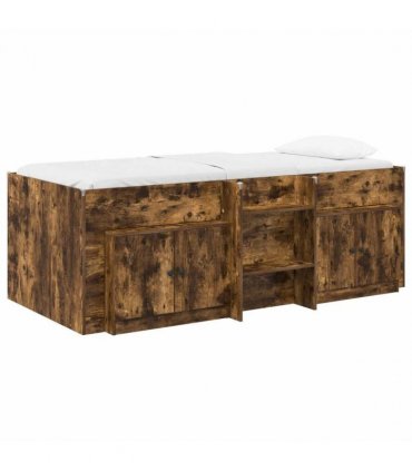 vidaXL Loft Bed Frame with Cabinet 3 pcs Smoked Oak Engineered Wood — V0672245906