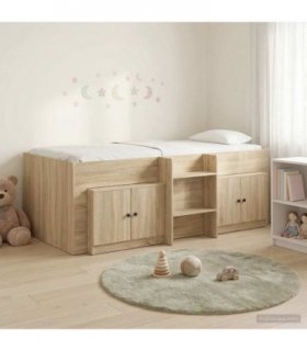 vidaXL Loft Bed Frame with Cabinet 3 pcs Sonoma Oak Engineered Wood — V0672245912