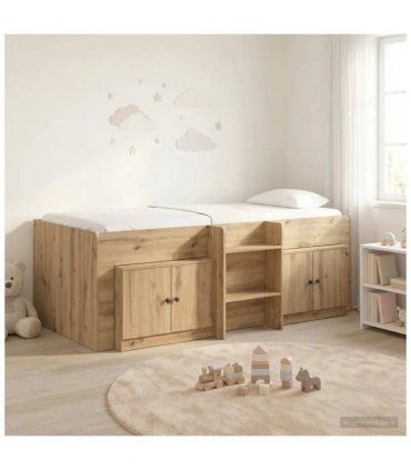 vidaXL Loft Bed Frame with Cabinet 3 pcs Artisan Oak Engineered Wood — V0672245913