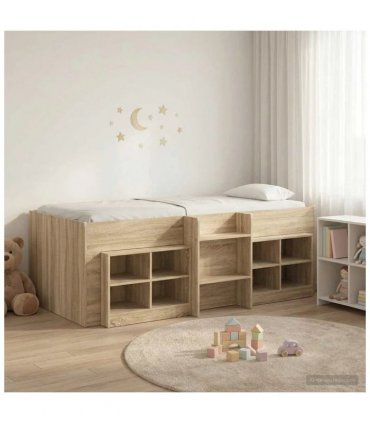 vidaXL Loft Bed Frame with Cabinet 3 pcs Sonoma Oak Engineered Wood — V0672245916