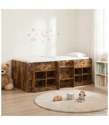 vidaXL Loft Bed Frame with Cabinet 3 pcs Smoked Oak Engineered Wood — V0672245917