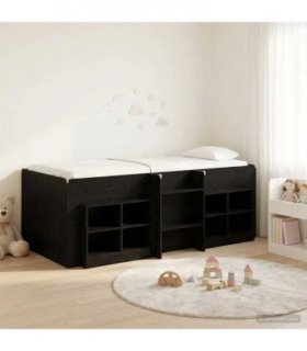 vidaXL Loft Bed Frame with Cabinet 3 pcs Black Engineered Wood — V0672245918