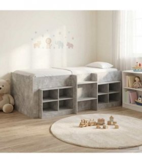 vidaXL Loft Bed Frame with Cabinet 3 pcs Concrete Grey Engineered Wood — V0672245920