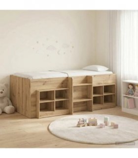 vidaXL Loft Bed Frame with Cabinet 3 pcs Artisan Oak Engineered Wood — V0672245921