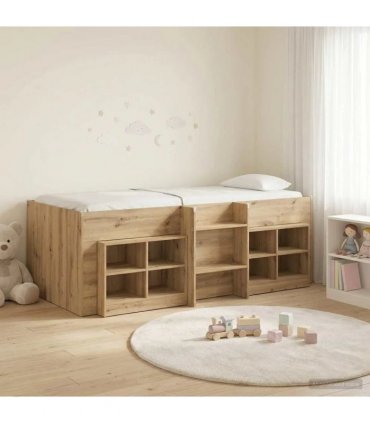 vidaXL Loft Bed Frame with Cabinet 3 pcs Artisan Oak Engineered Wood — V0672245921