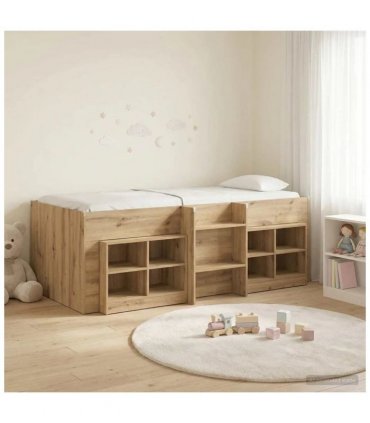 vidaXL Loft Bed Frame with Cabinet 3 pcs Artisan Oak Engineered Wood — V0672245921