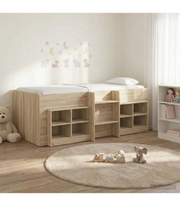 vidaXL Loft Bed Frame with Cabinet 3 pcs Sonoma Oak Engineered Wood — V0672245926