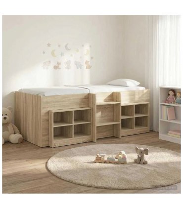 vidaXL Loft Bed Frame with Cabinet 3 pcs Sonoma Oak Engineered Wood — V0672245926
