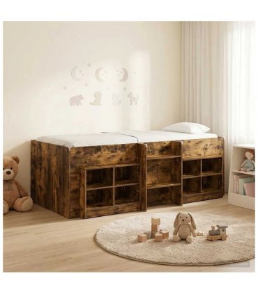 vidaXL Loft Bed Frame with Cabinet 3 pcs Smoked Oak Engineered Wood — V0672245930