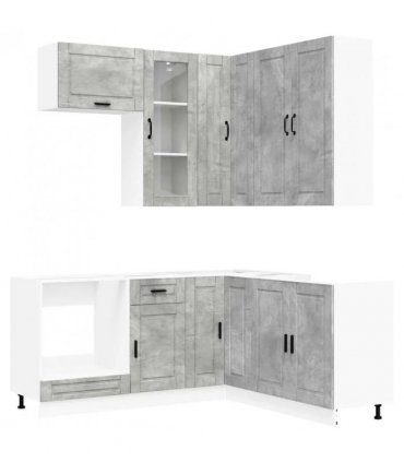 vidaXL Kitchen Unit PORTO 8 pcs Concrete Grey Engineered Wood — V0672246678