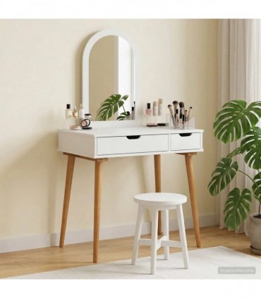 vidaXL Dressing Table Set FAUSKE 2 pcs White 76 x 50 x 143 cm — Model: 1x table + 1x curved frame mirror