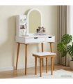 vidaXL Dressing Table Set FAUSKE 4 pcs White 76 x 50 x 143 — Model: 1x table + 1x hutch (2 shelves) + 1x curved frame mirror + 1