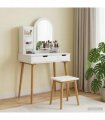 vidaXL Dressing Table Set FAUSKE 3 pcs White 76 x 50 x 143 cm — Model: 1x table + 1x hutch (2 shelves) + 1x curved frame mirror