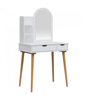 vidaXL Dressing Table Set FAUSKE 3 pcs White 76 x 50 x 143 cm — Model: 1x table + 1x hutch (2 shelves) + 1x curved frame mirror