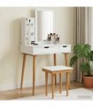vidaXL Dressing Table Set FAUSKE 4 pcs White 76 x 50 x 143 — Model: 1x table + 1x hutch (2 shelves) + 1x rectangular frame mirro