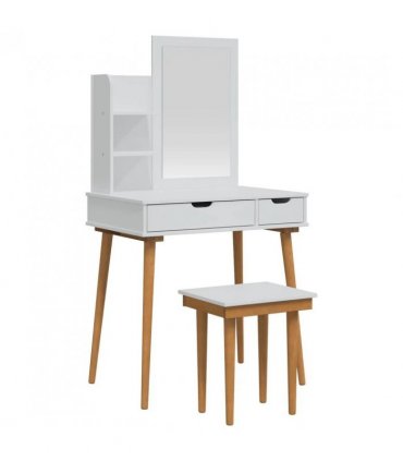 vidaXL Dressing Table Set FAUSKE 4 pcs White 76 x 50 x 143 — Model: 1x table + 1x hutch (2 shelves) + 1x rectangular frame mirro