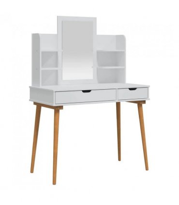 vidaXL Dressing Table Set FAUSKE 4 pcs White 100 x 50 x 14 — Model: 1x table + 2x hutch (2 shelves) + 1x rectangular frame mirro