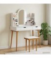 vidaXL Dressing Table Set FAUSKE 5 pcs White 100 x 50 x 14 — Model: 1x table + 2x hutch (2 shelves) + 1x curved frame mirror + 1