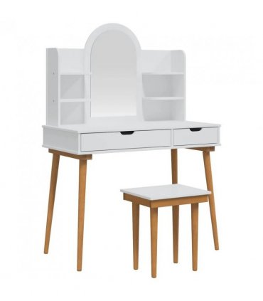 vidaXL Dressing Table Set FAUSKE 5 pcs White 100 x 50 x 14 — Model: 1x table + 2x hutch (2 shelves) + 1x curved frame mirror + 1