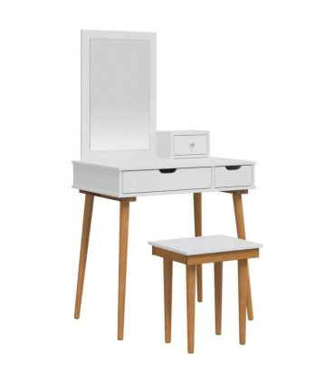 vidaXL Dressing Table Set FAUSKE 4 pcs White 76 x 50 x 143 — Model: 1x table + 1x hutch + 1x rectangular frame mirror + 1x stool