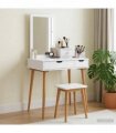 vidaXL Dressing Table Set FAUSKE 3 pcs White 76 x 50 x 143 cm — Model: 1x table + 1x hutch + 1x rectangular frame mirror