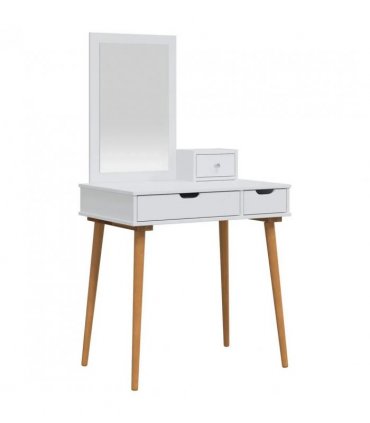 vidaXL Dressing Table Set FAUSKE 3 pcs White 76 x 50 x 143 cm — Model: 1x table + 1x hutch + 1x rectangular frame mirror