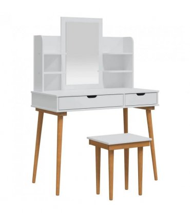 vidaXL Dressing Table Set FAUSKE 5 pcs White 100 x 50 x 14 — Model: 1x table + 2x hutch (2 shelves) + 1x rectangular frame mirro