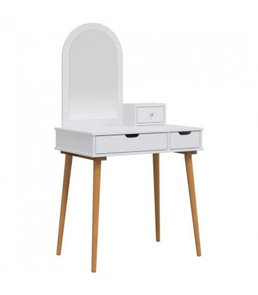 vidaXL Dressing Table Set FAUSKE 3 pcs White 76 x 50 x 143 cm — Model: 1x table + 1x hutch + 1x curved frame mirror
