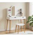 vidaXL Dressing Table Set FAUSKE 4 pcs White 100 x 50 x 143 cm — Model: 1x table + 2x hutch (2 shelves) + 1x curved frame mirror