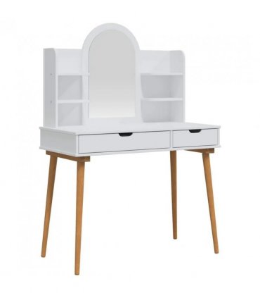 vidaXL Dressing Table Set FAUSKE 4 pcs White 100 x 50 x 143 cm — Model: 1x table + 2x hutch (2 shelves) + 1x curved frame mirror