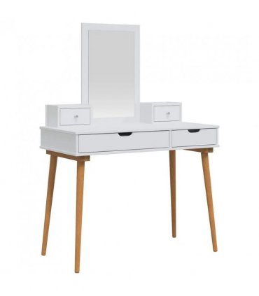 vidaXL Dressing Table Set FAUSKE 4 pcs White 100 x 50 x 143 cm — Model: 1x table + 2x hutch + 1x rectangular frame mirror