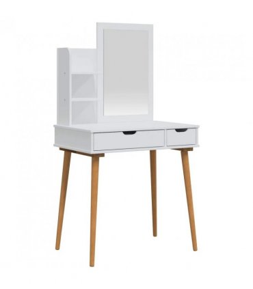 vidaXL Dressing Table Set FAUSKE 3 pcs White 76 x 50 x 143 — Model: 1x table + 1x hutch (2 shelves) + 1x rectangular frame mirro